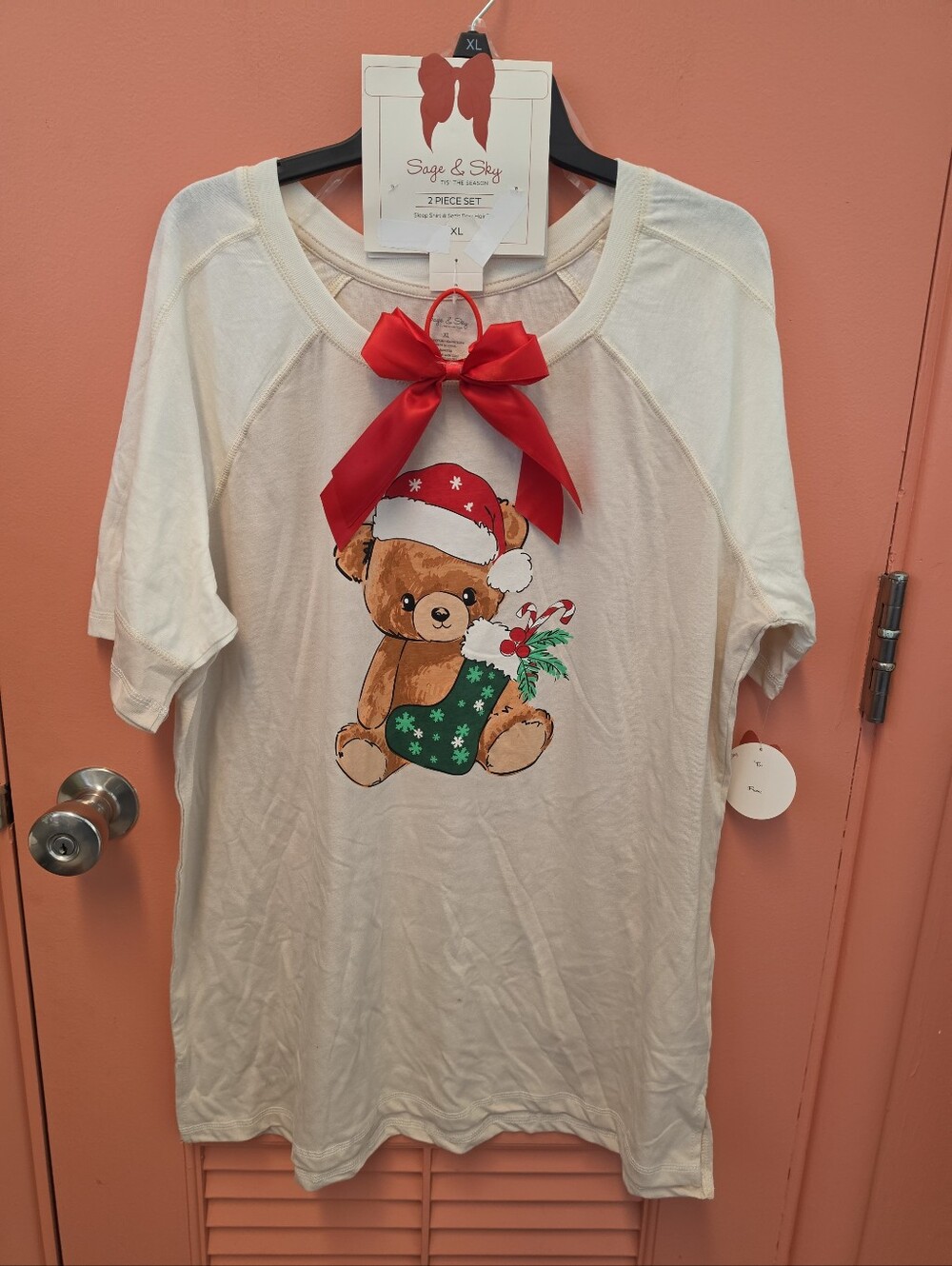 NWT Sage & Sky Womens Size XL Christmas Oversized Sleep Shirt Classic Teddy Bear